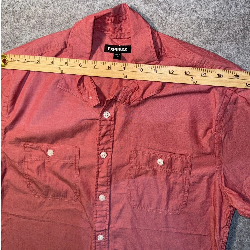 Express Short Sleeve‎ Button Down Small Coral Pink 100% Cotton Dual Pocket